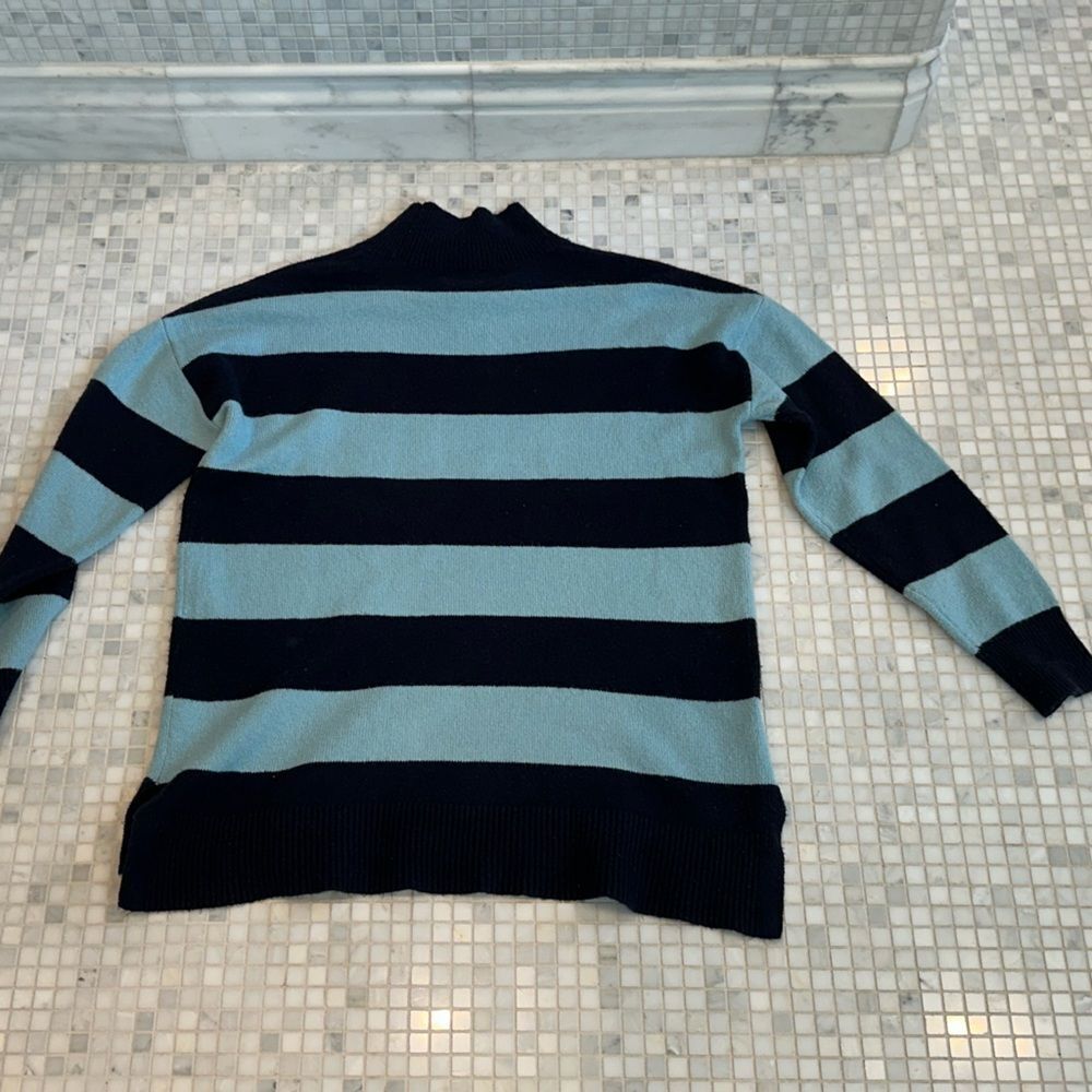 Ann Taylor Loft Long Sleeve Turquoise Navy Striped Turtleneck Sweater - Picture 2 of 9